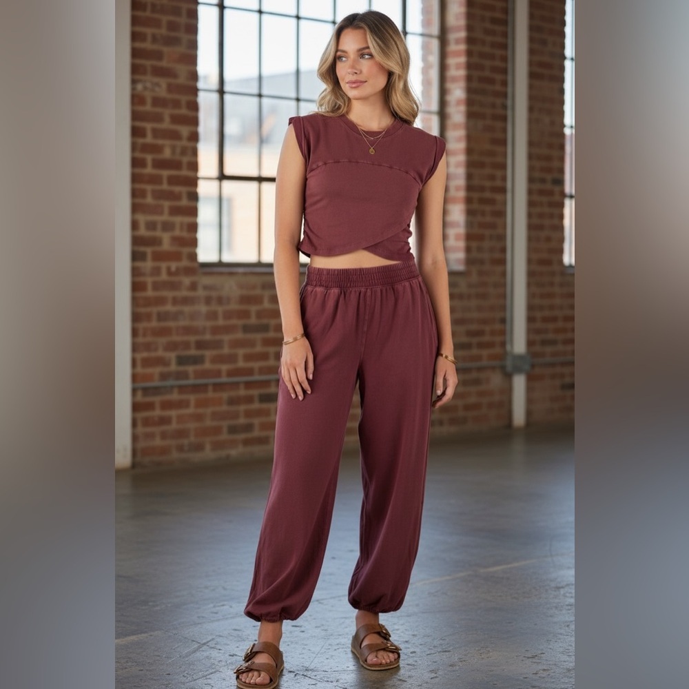 NWT Eesome Mineral Washed Hot Shots Jogger Sweatpants Joggers Wine - Picture 4 of 6